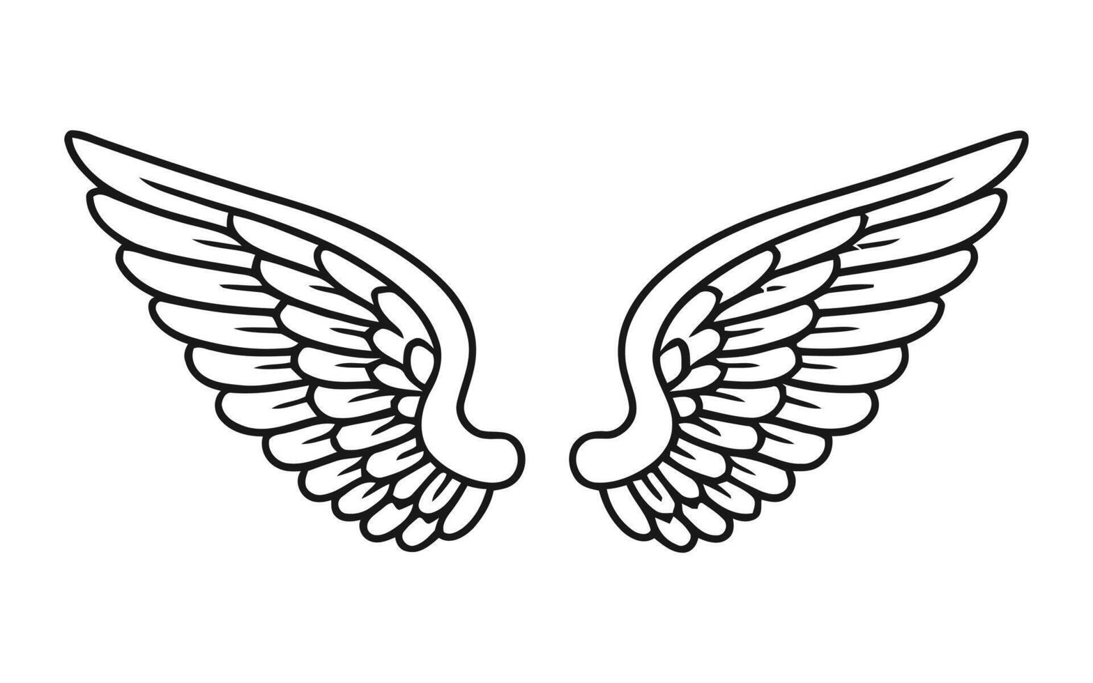 Pair of Detailed Black and White Angel Wings Design Ornate symmetrical wings with detailed feather patterns angel wings wings feather drawing illustration black vector