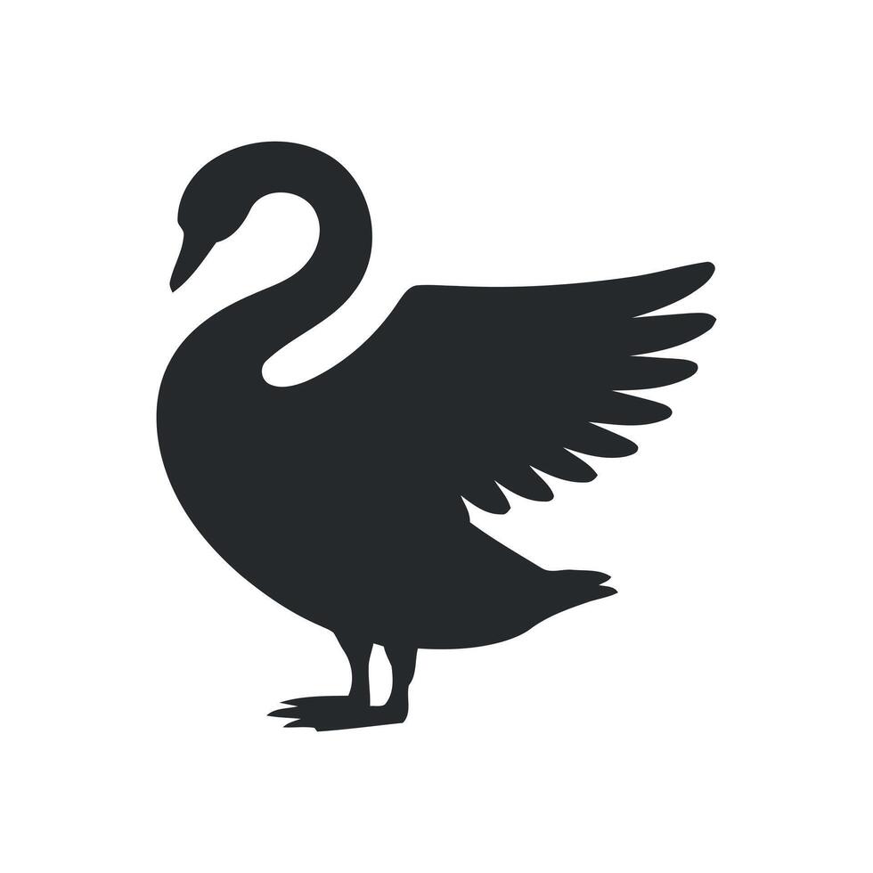 Simple Black and White Silhouette of a Swan with Wings Spread stylized silhouette swan profile view wings outstretched swan silhouette bird animal wildlife vector