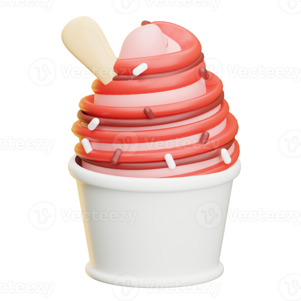 3d strawberry ice cream with chocolate sprinkles and spoon png