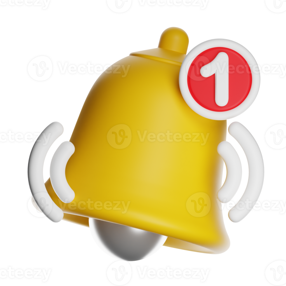 Yellow notification bell ringing with one new message png