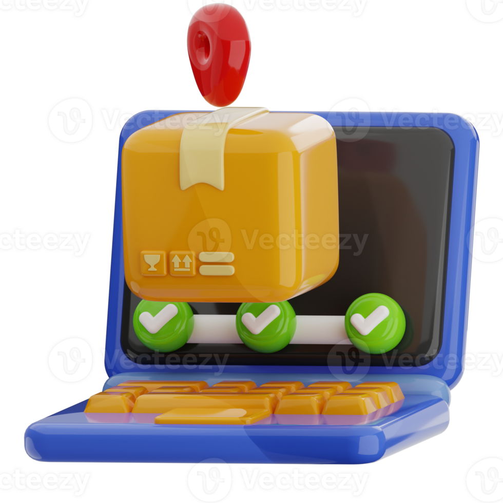 Laptop with delivery package icon png