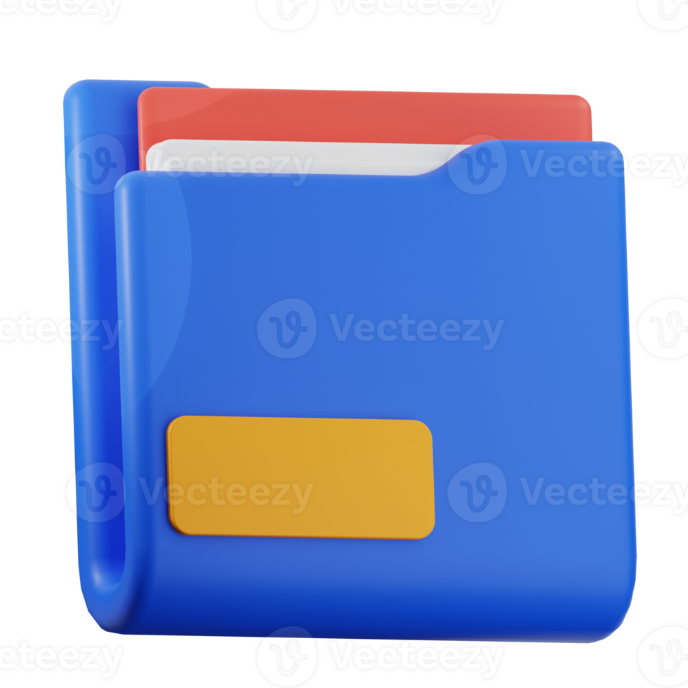 Blue folder 3d illustration. document, file icon. png