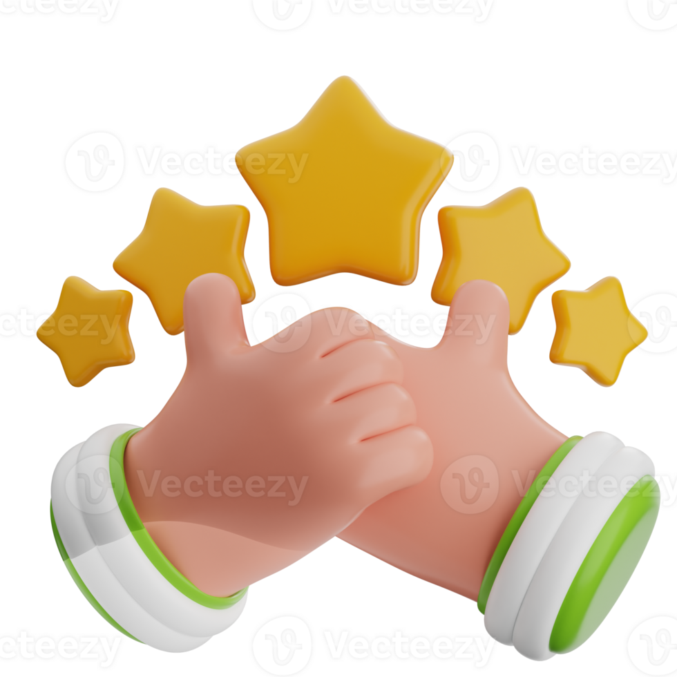 Customer review 3d illustration. thumb up and five-star icon. png