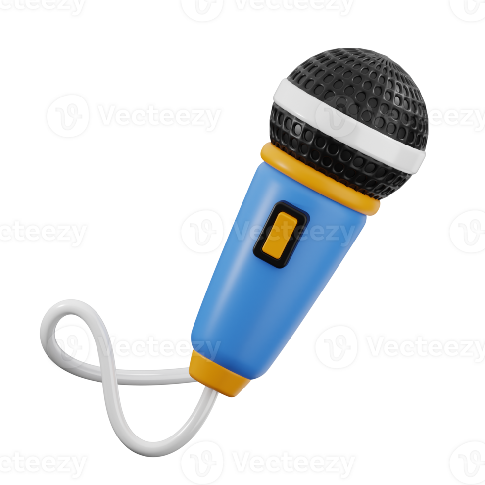 Blue and yellow 3d microphone with cable png
