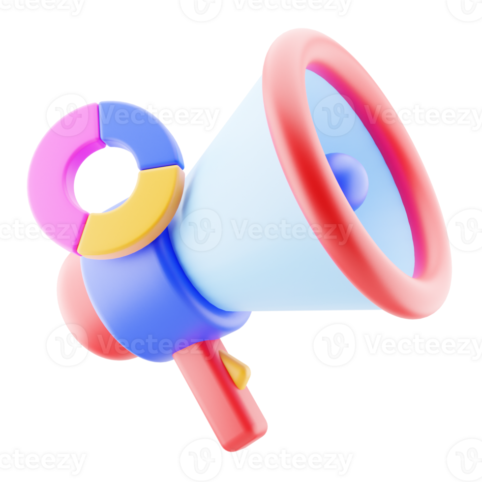 Business promotion, marketing, advertising illustration concept. megaphone with graph 3d render icon. png