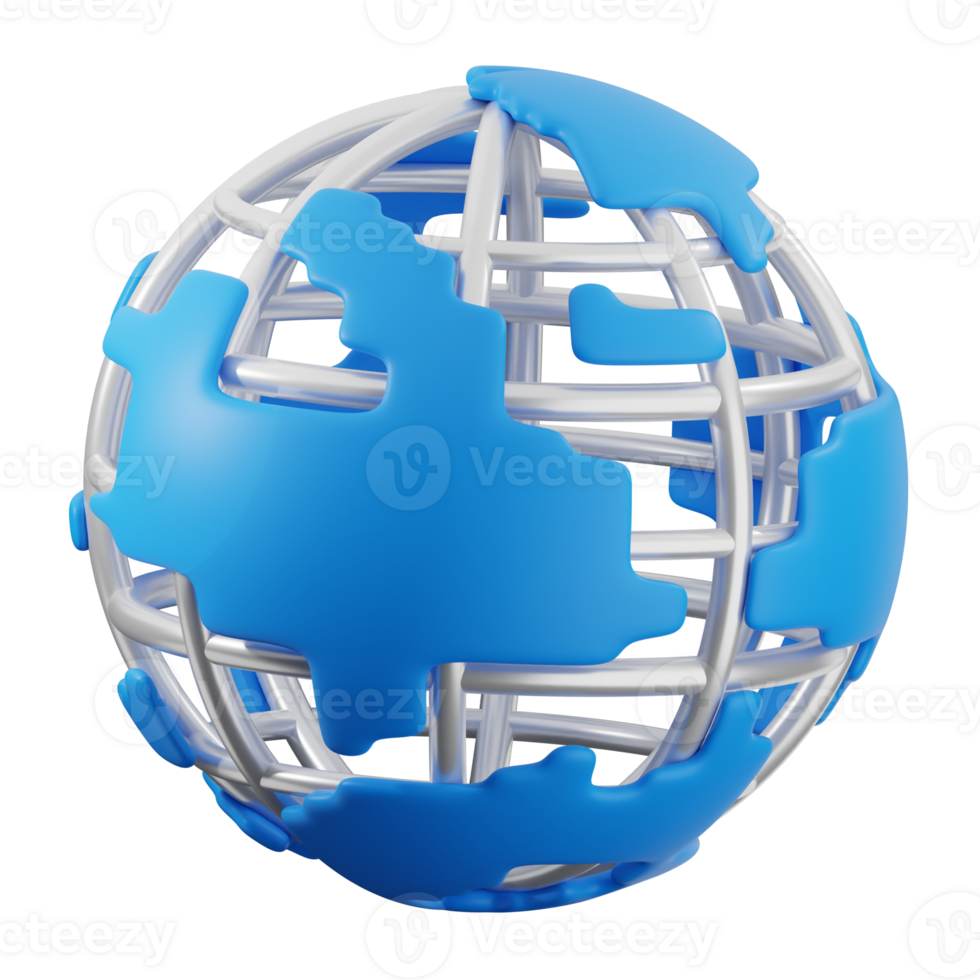 Blue and silver earth globe showing global network on transparent background png