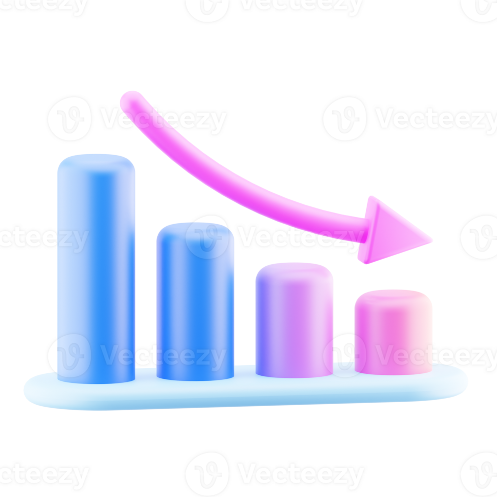 Business loss chart illustration. business crisis, decrease graph 3d icon. png