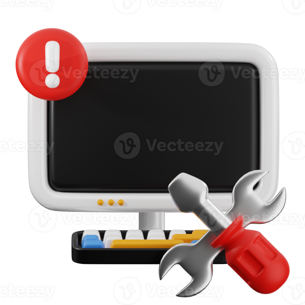 Computer with warning and repair tools png