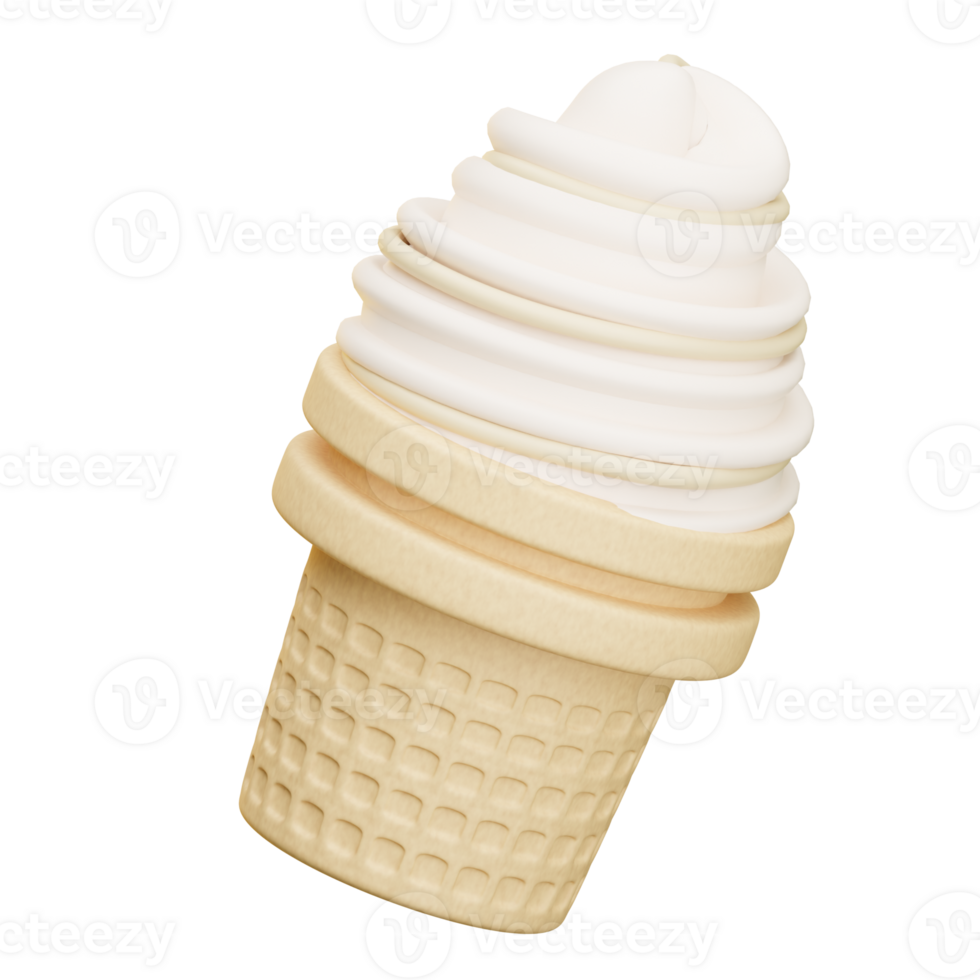 Soft serve ice cream cone 3d rendering png