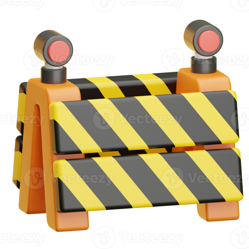 3d orange and black traffic barricade with red signal lights png
