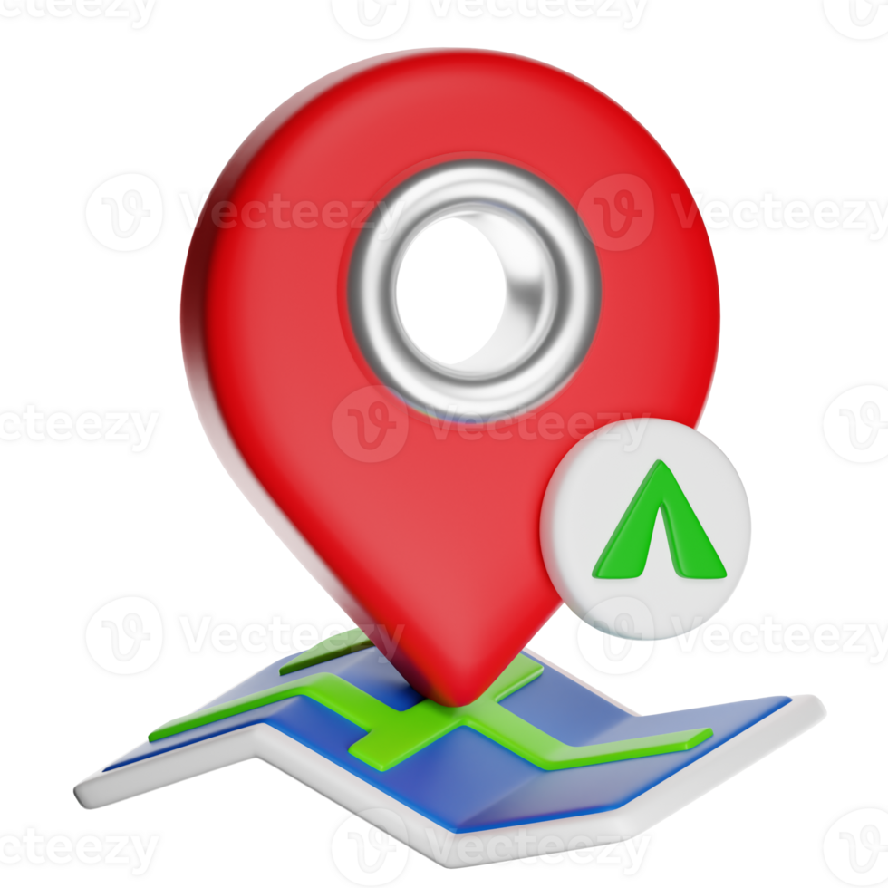 Red location pin pointing on folded map with north symbol png