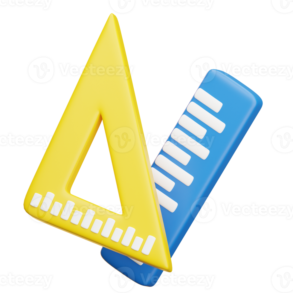Yellow set square and blue ruler overlapping png