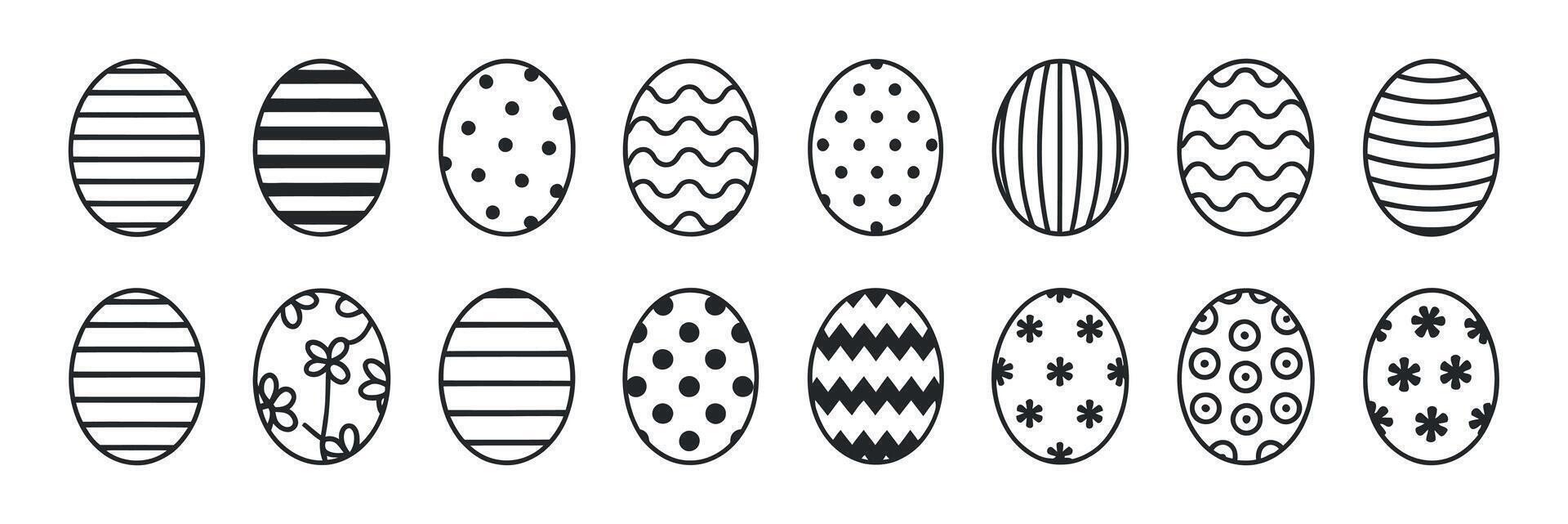 Collection of Simple Black and White Easter Egg Designs Twelve outlined eggs with various patterns easter eggs easter egg designs patterns decorations coloring vector