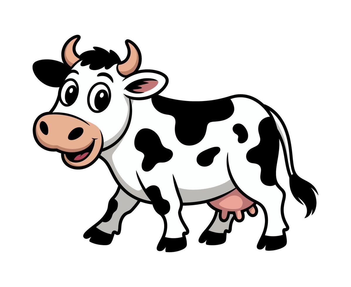 Cartoon Illustration of a Happy Black and White Cow with a Smiling Face Cute cartoon cow large eyes happy expression cow cartoon illustration vector