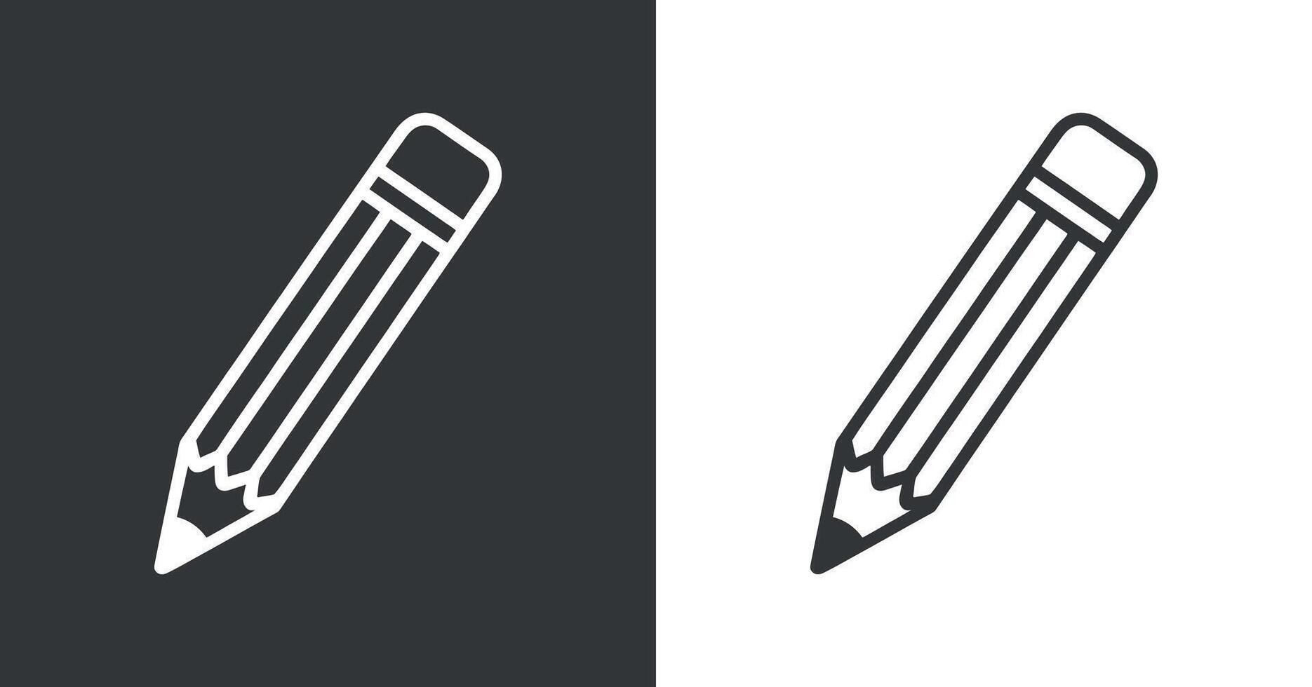 Simple black and white pencil icon on contrasting backgrounds simple line art displayed both dark gray background line art drawing writing education school vector