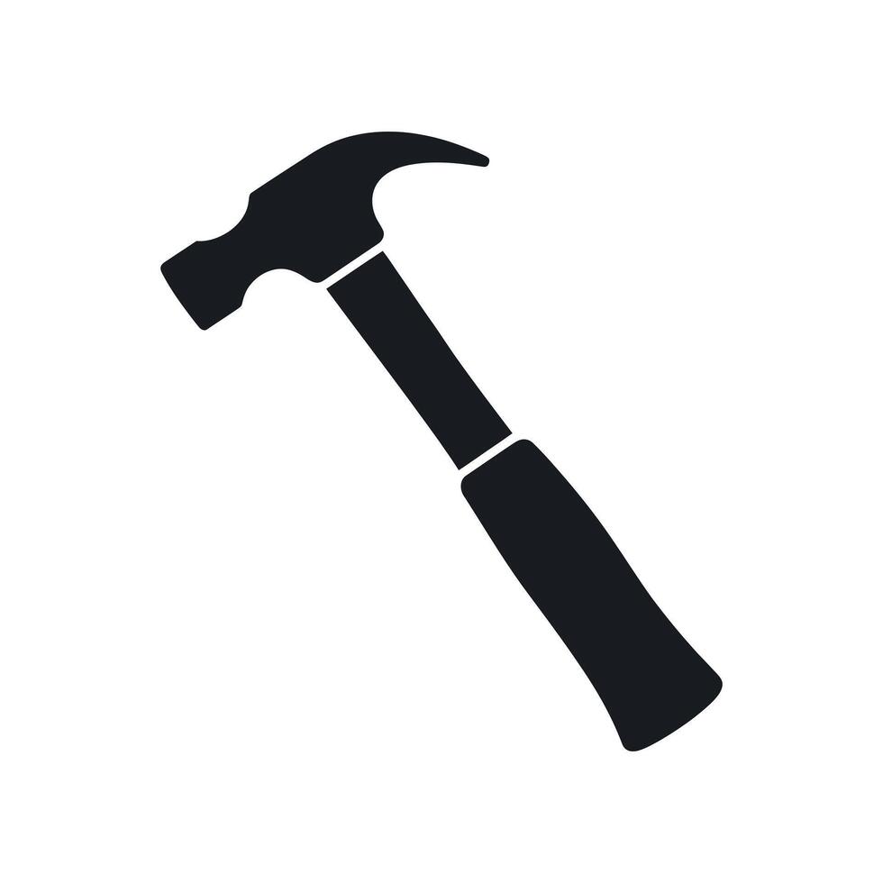 Simple Black and White Illustration of a Hammer solid black silhouette hammer white background hammer tool construction repair carpenter woodworking DIY icon silhouette vector