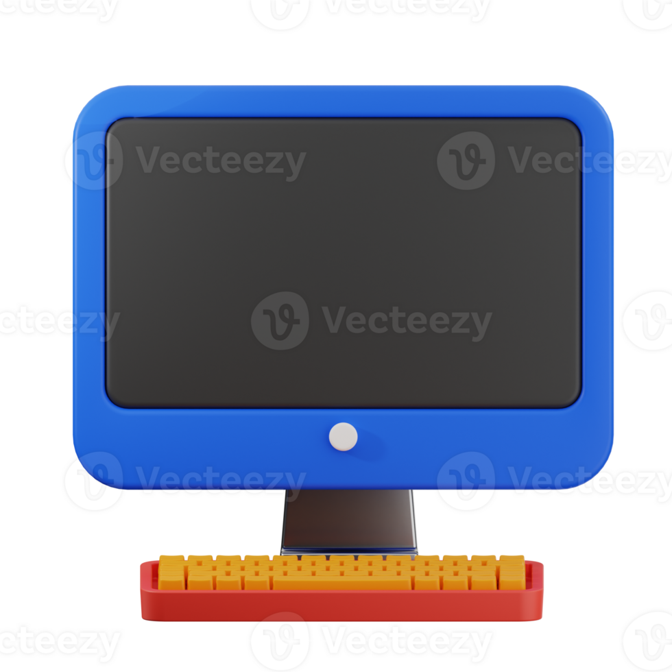 Blue monitor, screen, computer 3d illustration. png