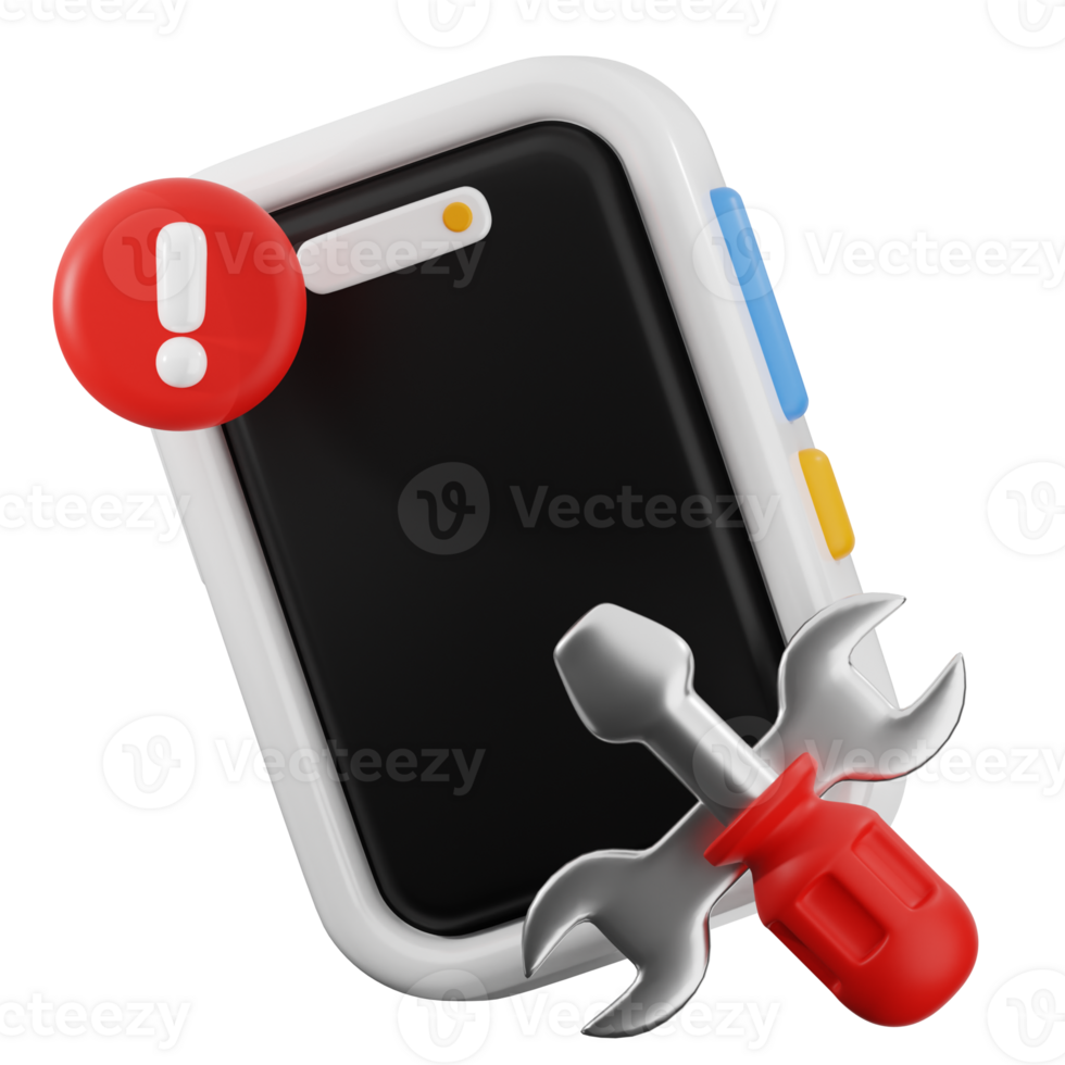 Smartphone showing error notification with maintenance tools png