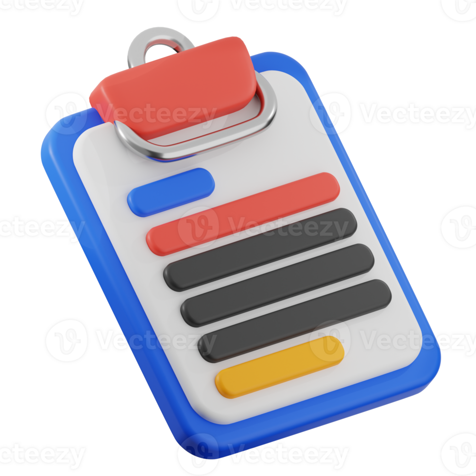 Business report 3d illustration. clipboard and paper icon. png