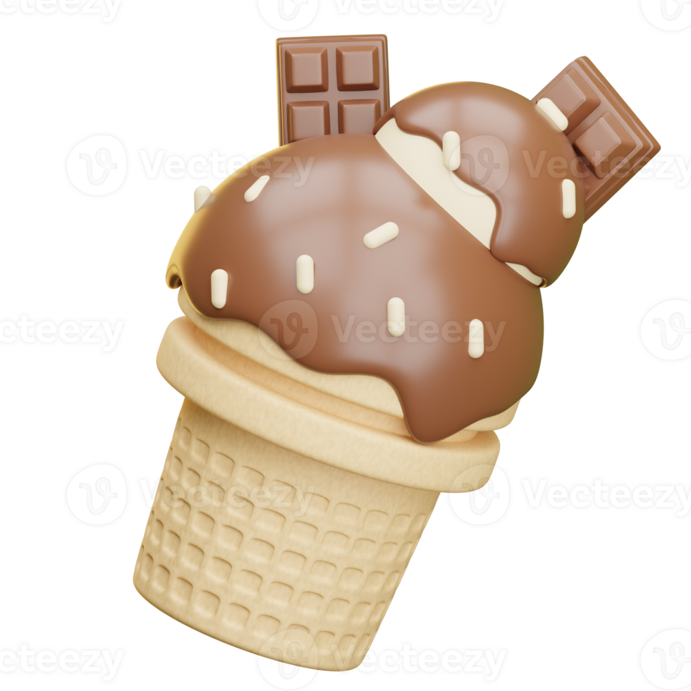 Delicious 3d ice cream cone with chocolate topping png