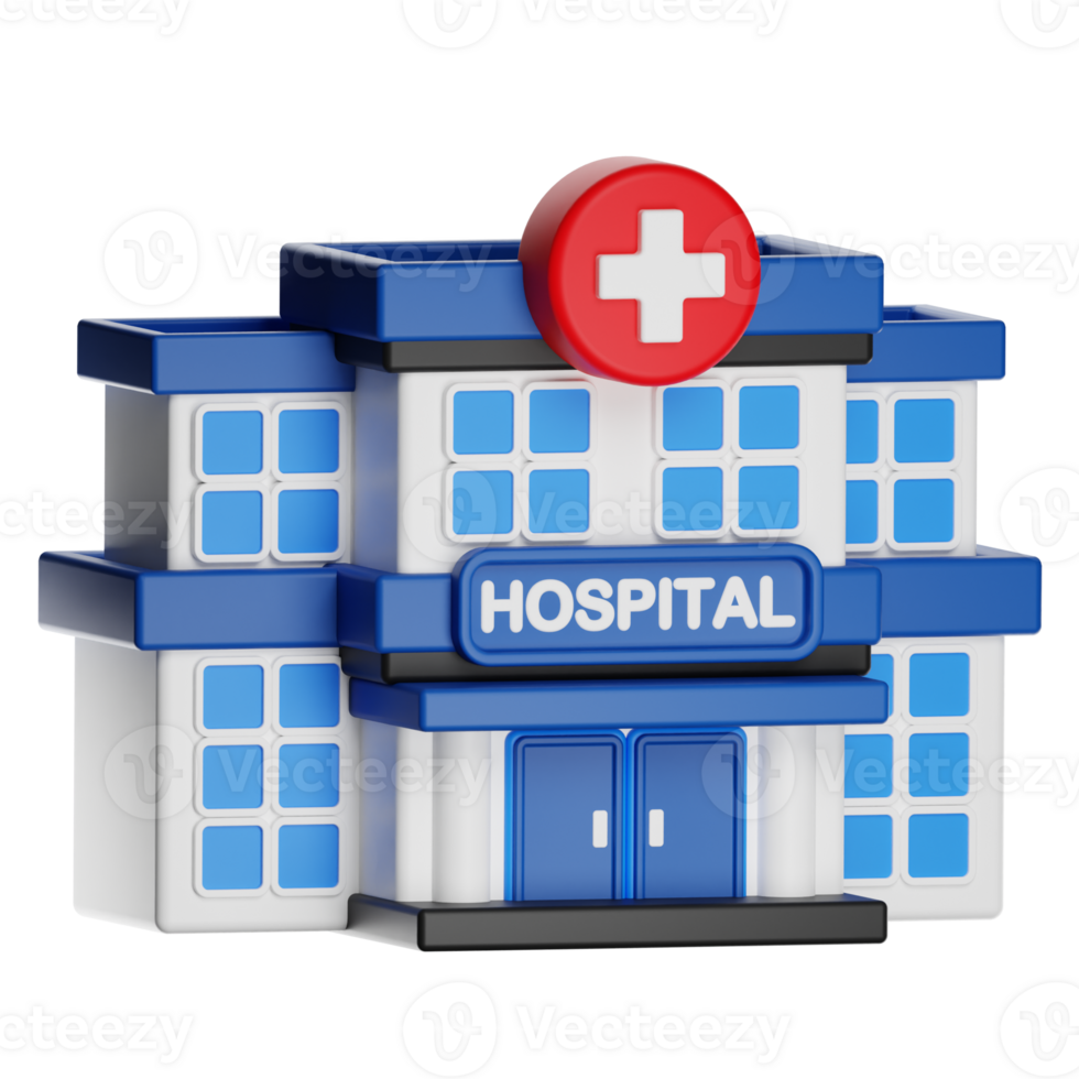 Hospital building with red cross symbol providing healthcare services png