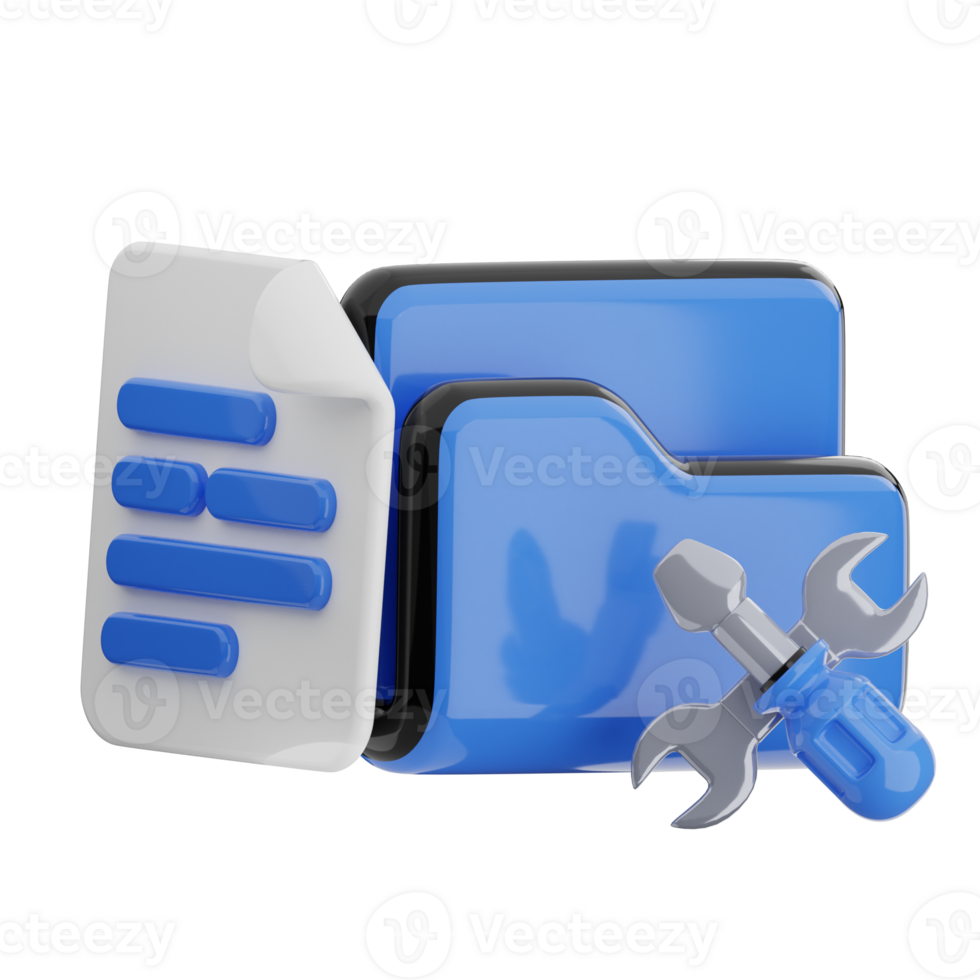 File and folder repair 3d illustration. png