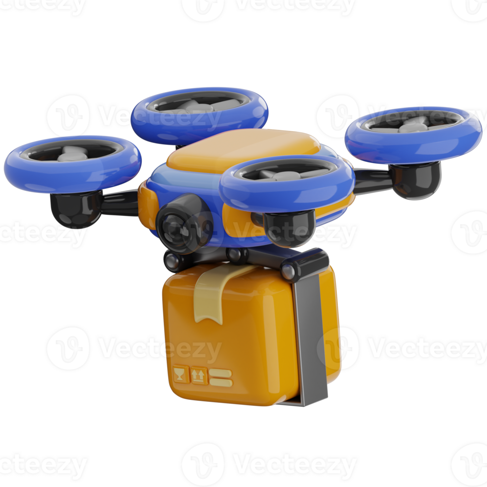 Drone delivery 3d illustration. modern robotic shipment icon. png