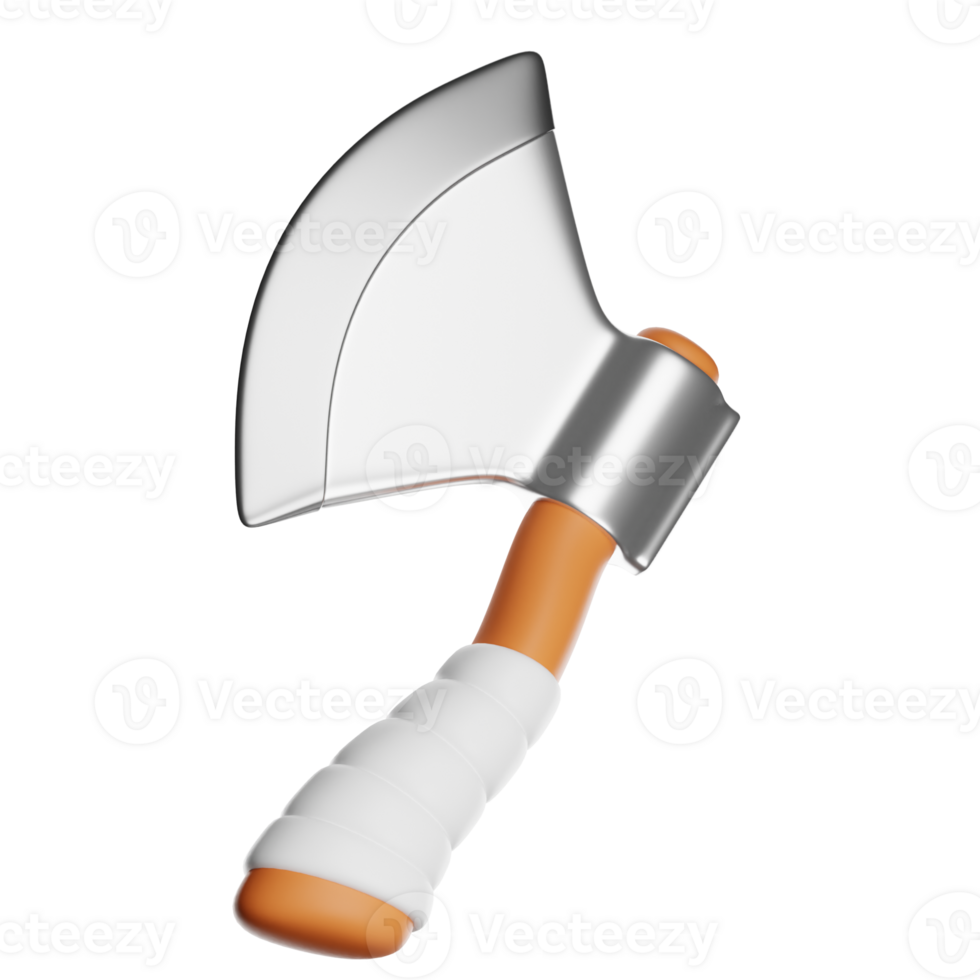 3d axe with orange handle and silver blade png