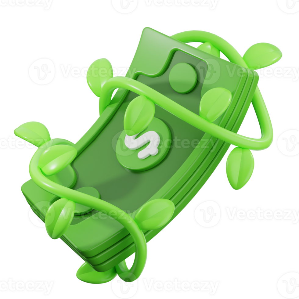 Green dollar bill growing with vines on transparent background png