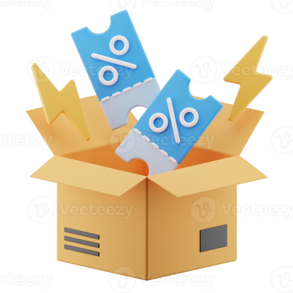 Box with discount tickets and lightning bolts png