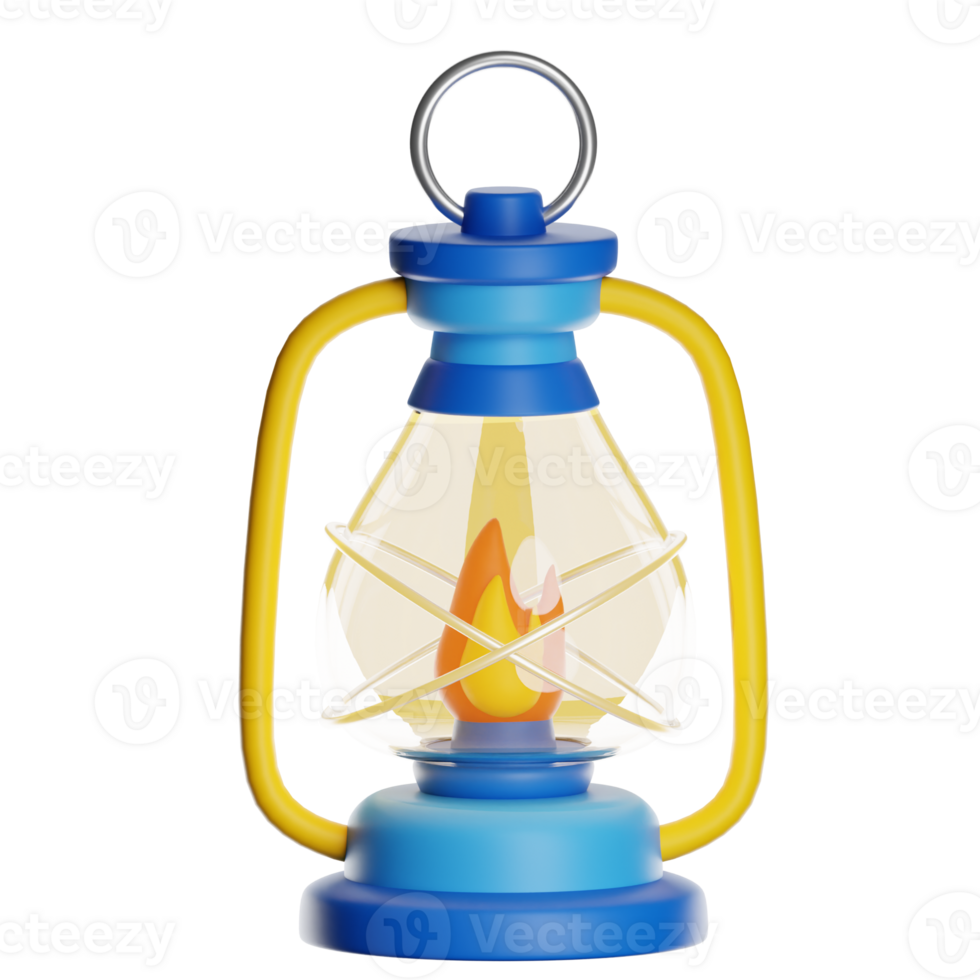 Blue and yellow camping lantern burning png
