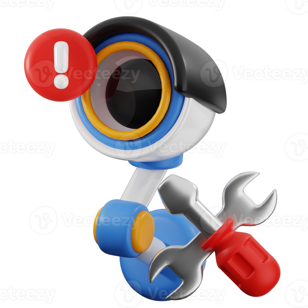 3d cctv camera character holding screwdriver and wrench png