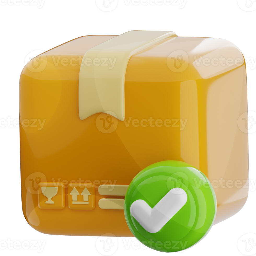 Box tick 3d illustration. package check icon. png