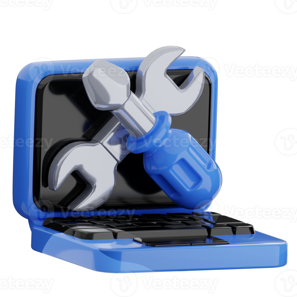 Laptop with repair tools graphic png