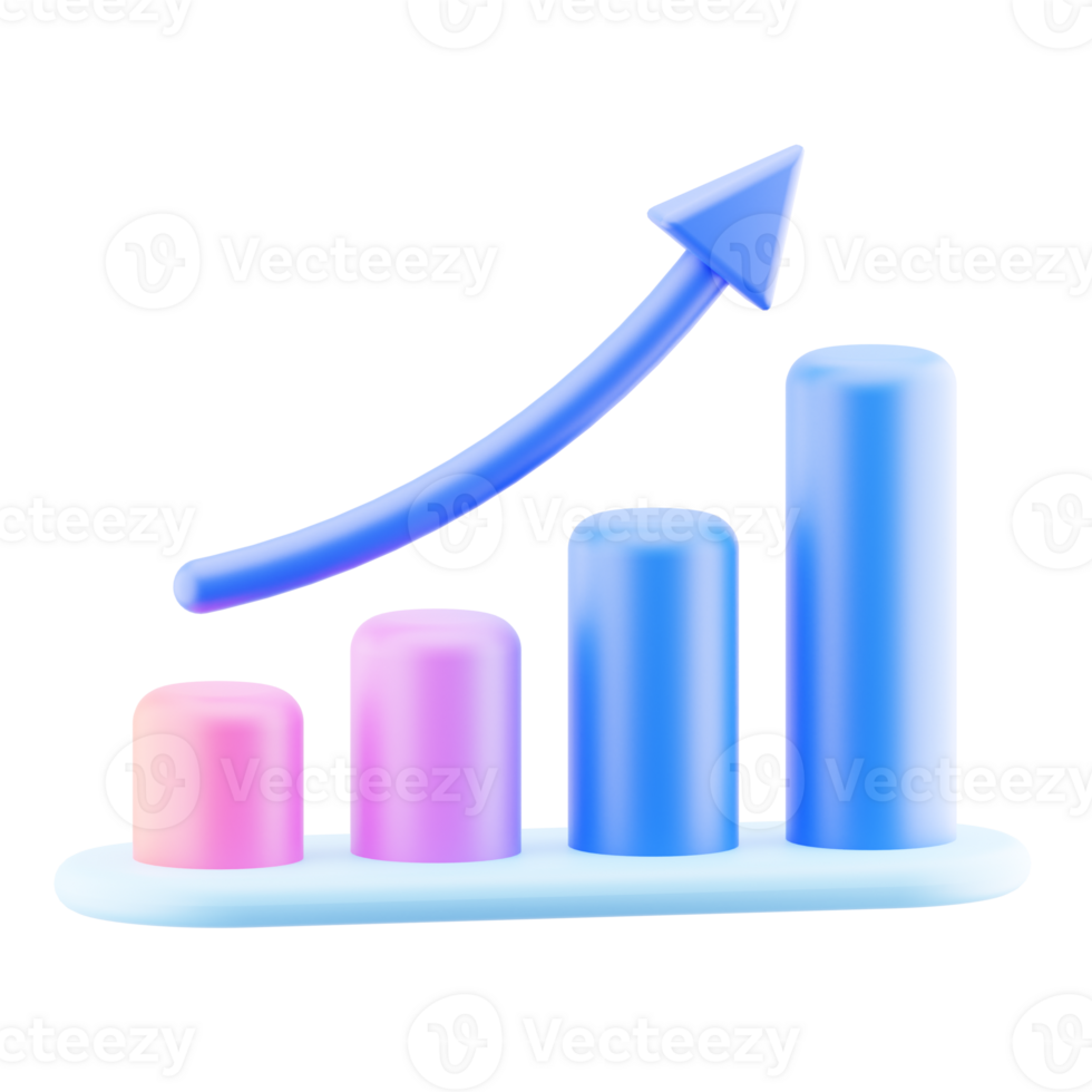 Growth graph illustration isolated. 3d render business profit chart. png