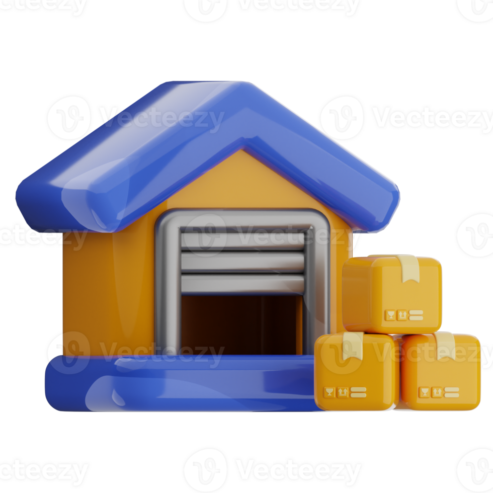 Warehouse 3d illustration. distribution center parcel icon. png
