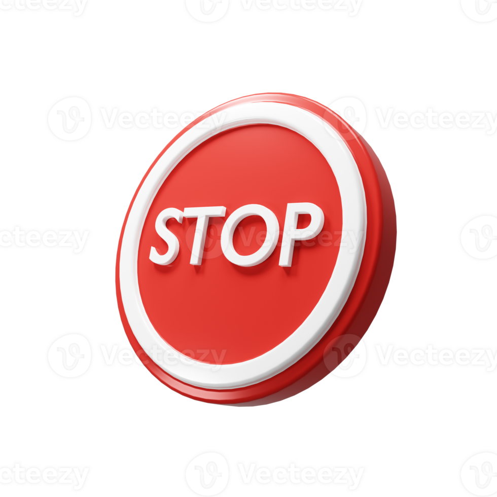 Perspective Circle Red Stop Sign with White Stroke 3d Render Illustration Icon png