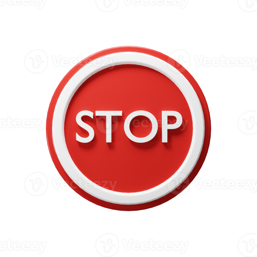 Circle Red Stop Sign with White Stroke 3d Render Illustration Icon png