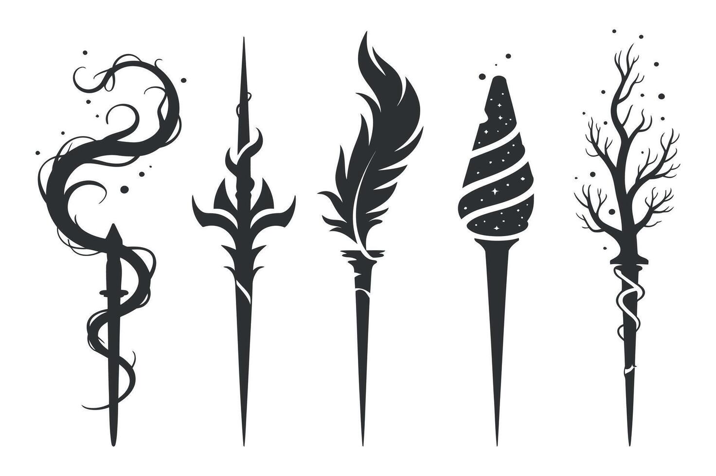 Four Stylized Fantasy Weapons or Magical Objects vector