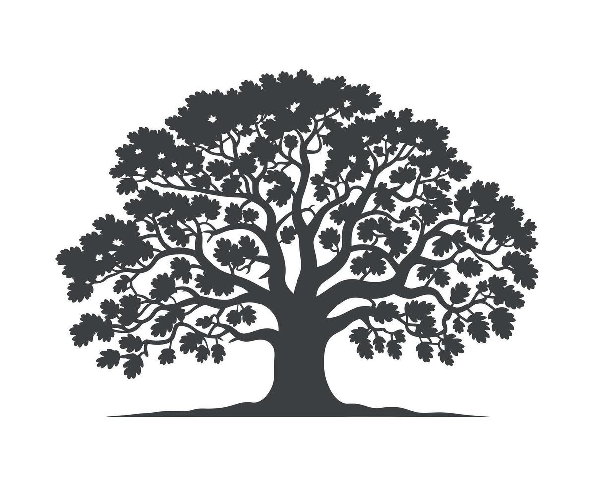 Silhouette of a Majestic Oak Tree with Lush Foliage graphic large oak tree silhouette oak tree tree silhouette nature forest illustration vector