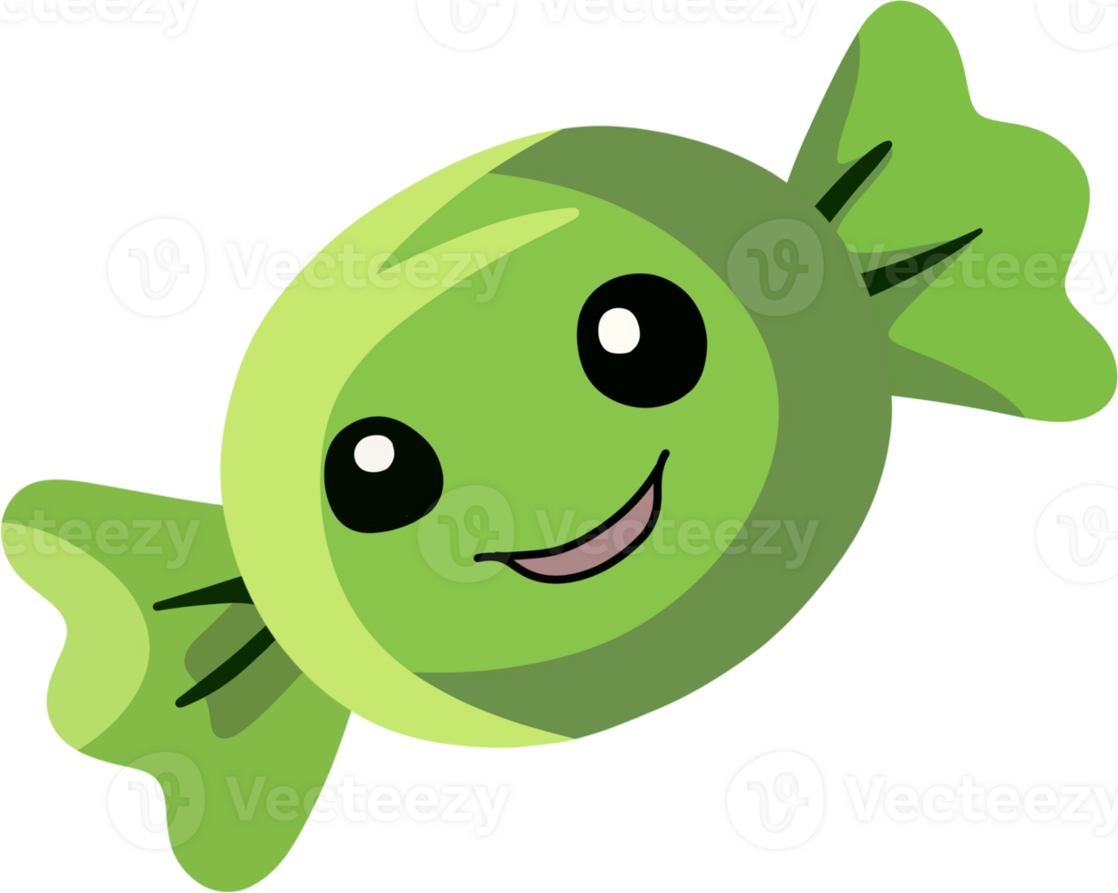 The candy features large, round black eyes with small white highlights, along with a wide, friendly smile that suggests a cheerful character. png