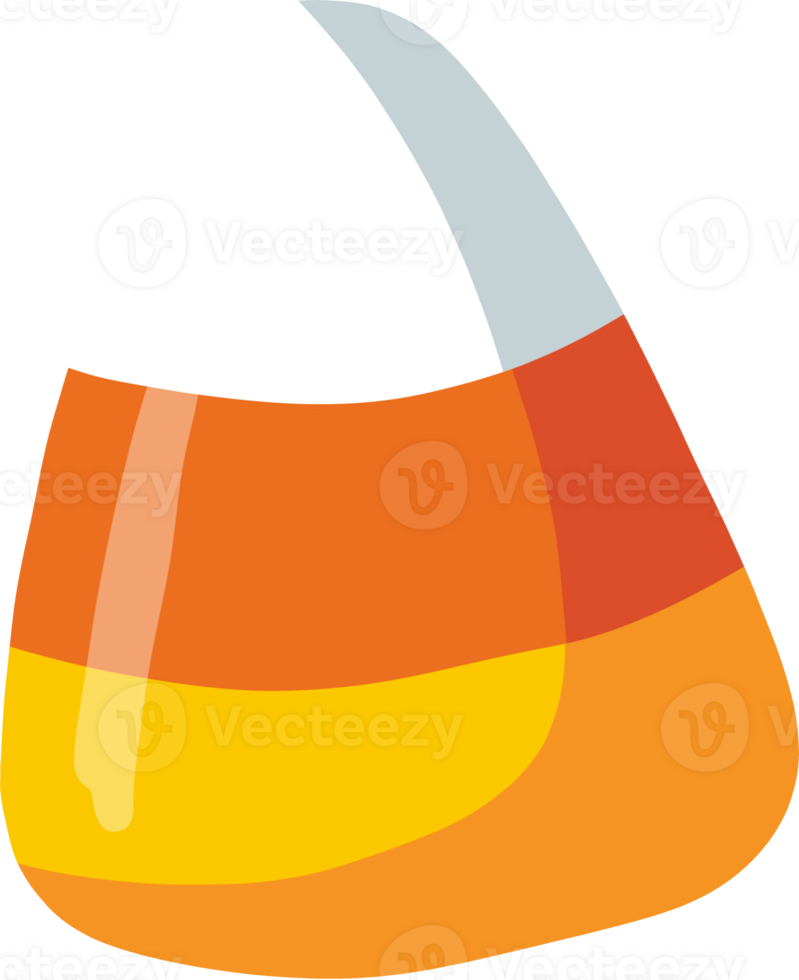 depicts a single piece of classic candy corn, instantly recognizable by its distinct white, orange and yellow stripes. png