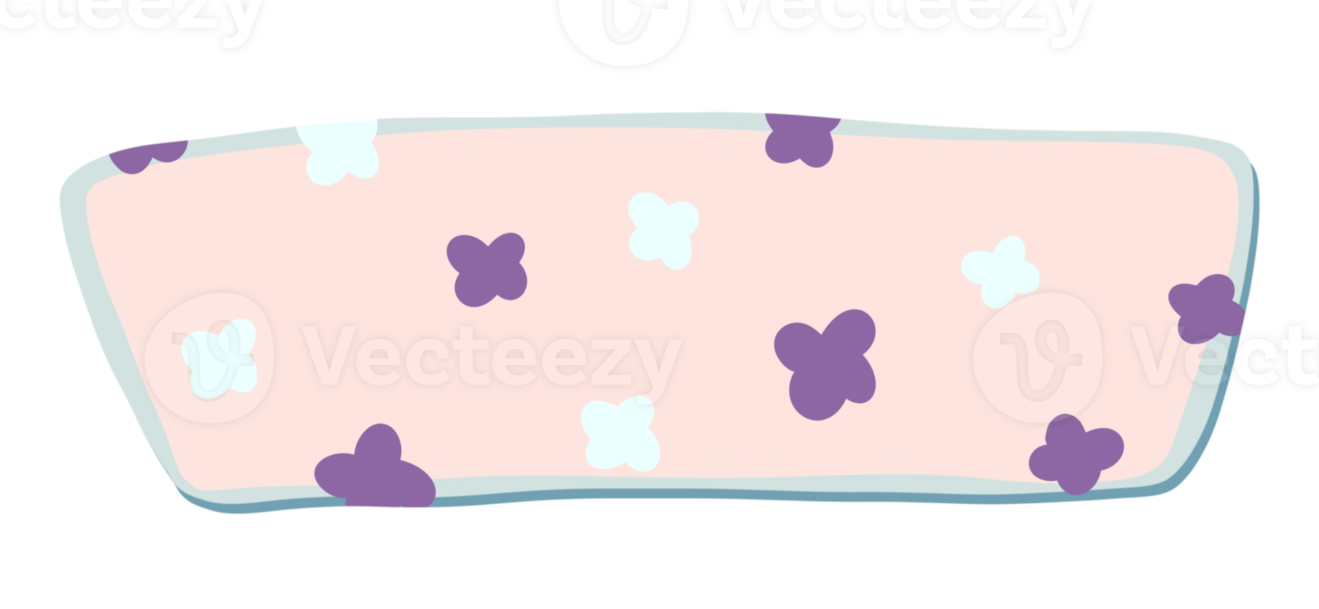 a single rounded rectangular graphic element, designed with a soft pink background and scattered light blue and purple quatrefoil shapes. png