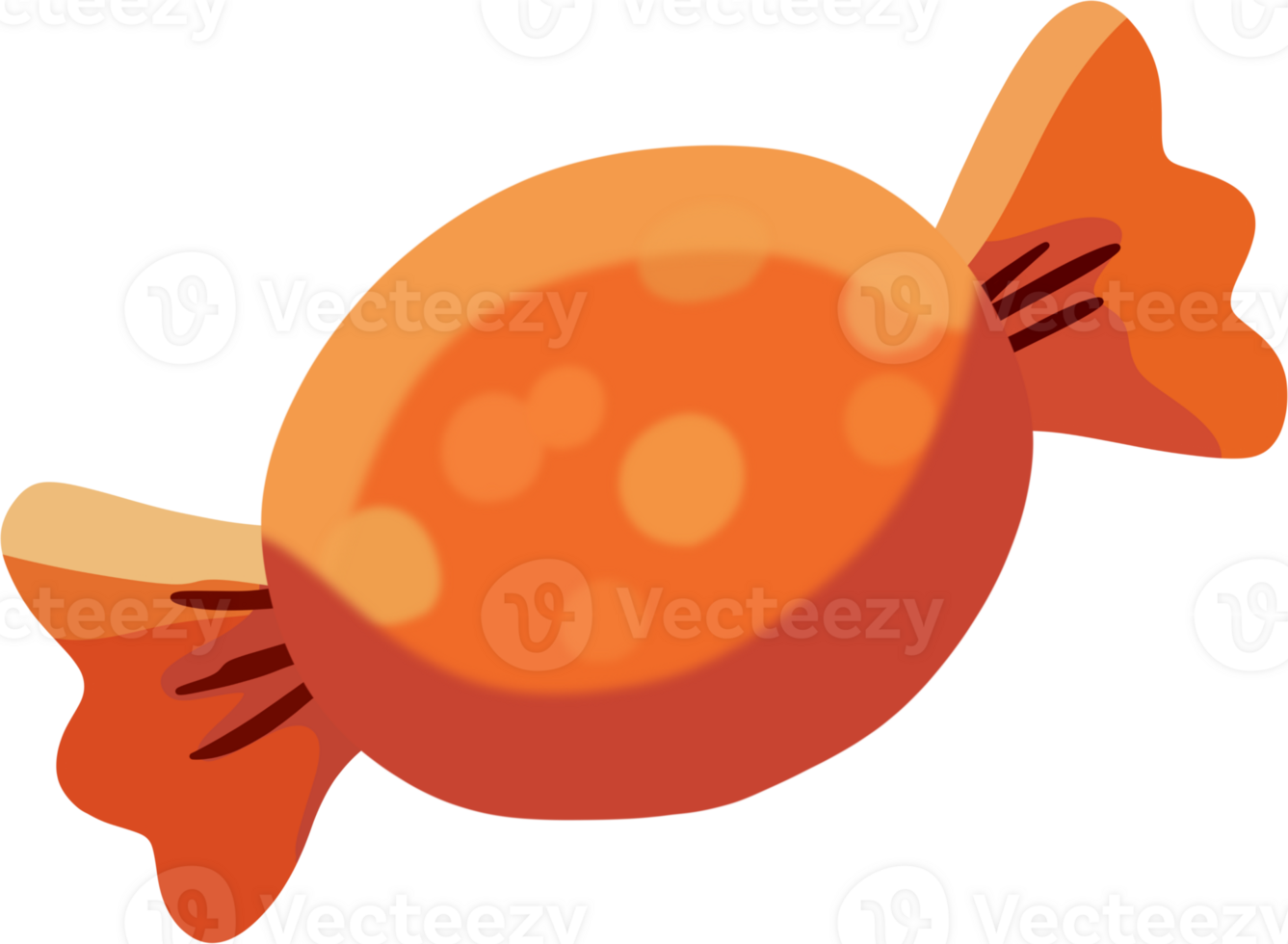 A bright orange candy wrapper, a glossy cartoon style with small dots of detail. png