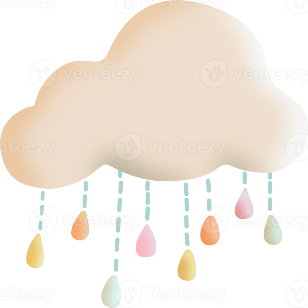 Clouds and round raindrops have natural curves, but they are made to look soft and uncomplicated. png