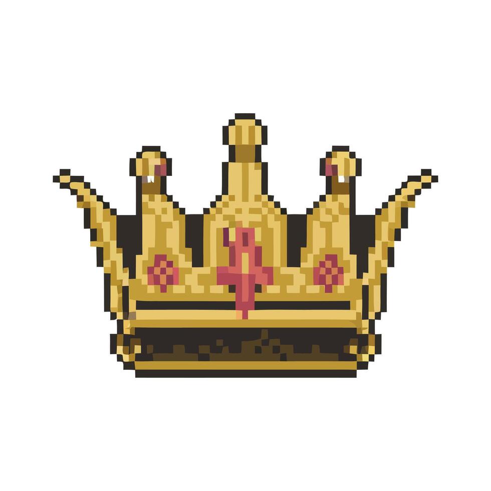 Pixel Art Golden Crown with Decorative Elements vector