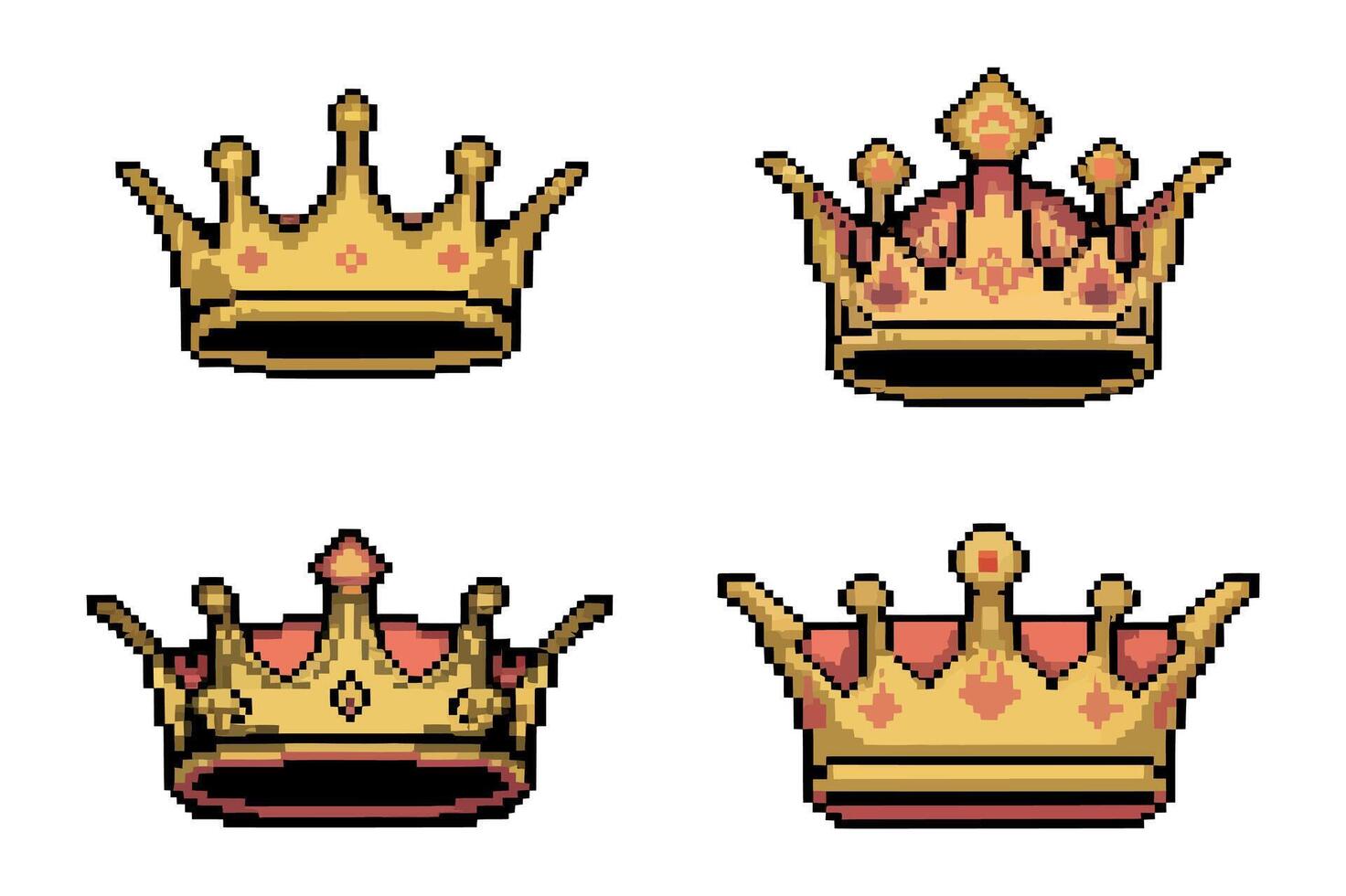 Four Pixel Art Crowns in Gold and Red vector