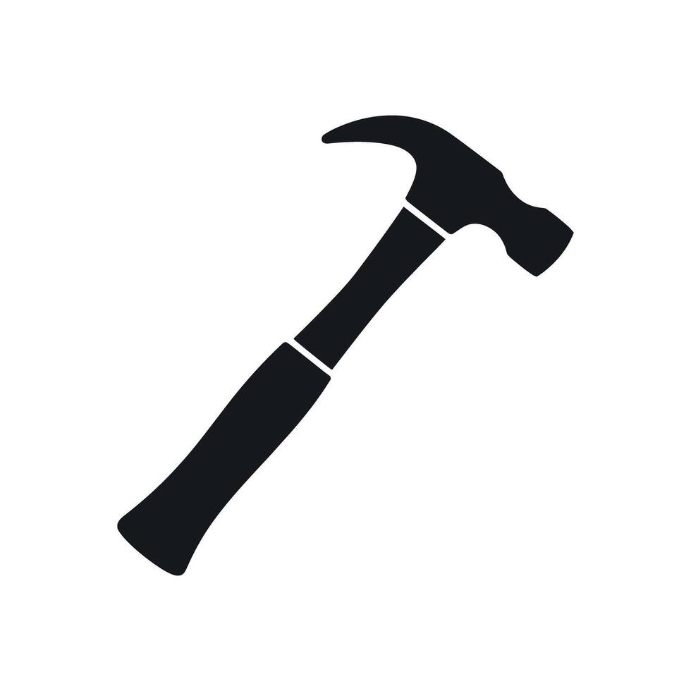 Simple Black and White Illustration of a Classic Hammer solid black silhouette claw hammer hammer tool construction repair carpenter DIY home improvement woodworking vector