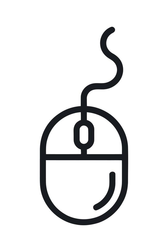 Simple Line Drawing of a Computer Mouse with a Wired Connection black outline computer mouse curved cable computer mouse mouse icon drawing line vector