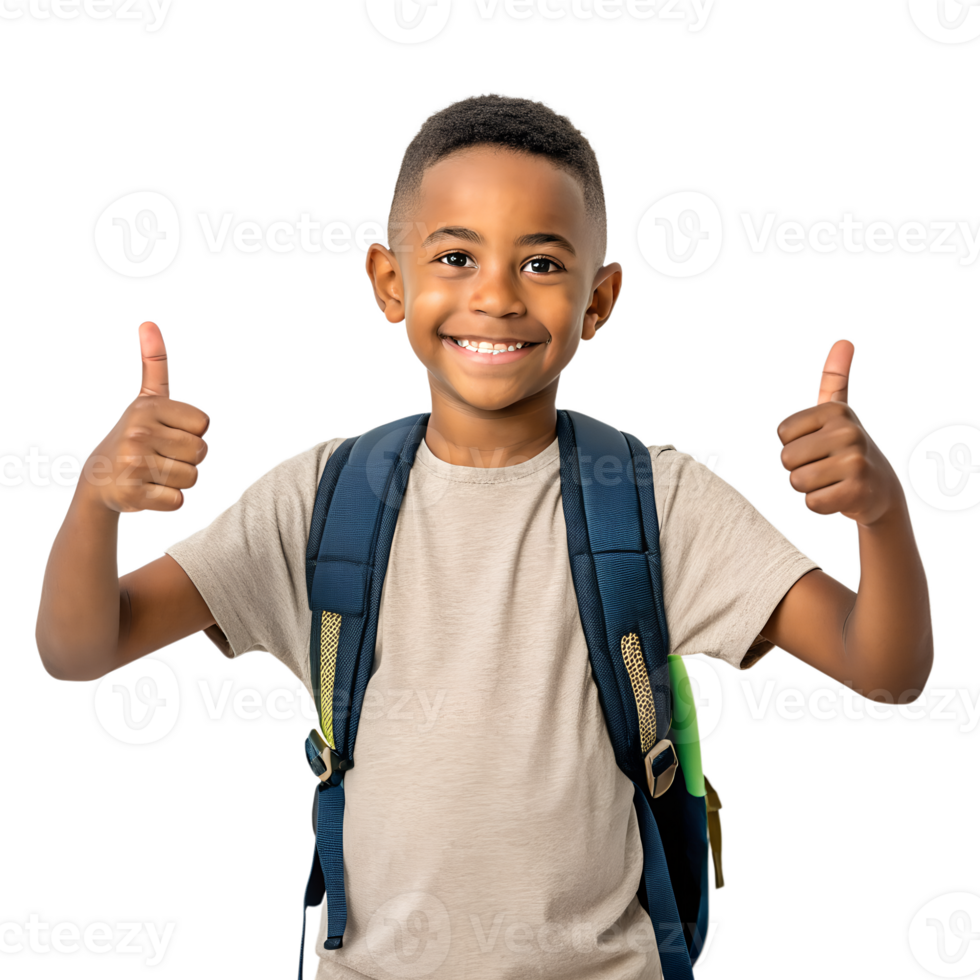 Happy african american boy with backpack giving thumbs up png